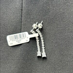 Elegant Silver Cubic Zirconia Tennis Drop Earrings NWT